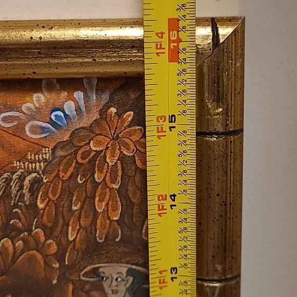 Gold Bamboo Framed Fabric Oriental Art